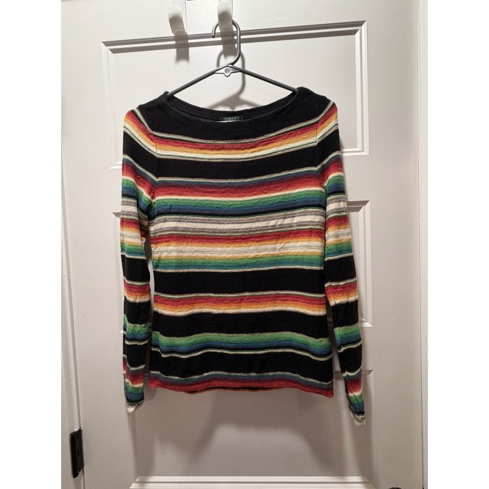 Lauren Ralph Lauren Sweater Cotton Multi-Color Striped Crewneck Petite Small